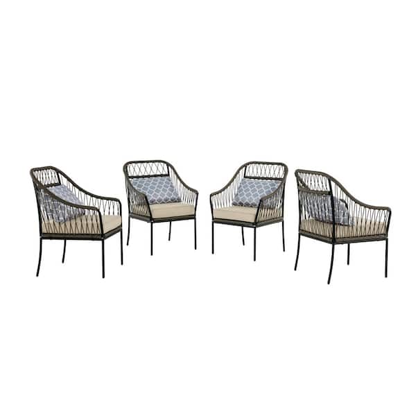 Windy Gray 4-Piece Metal Outdoor Dining Lounge Chairs with Gray Cushions (4-Pack)