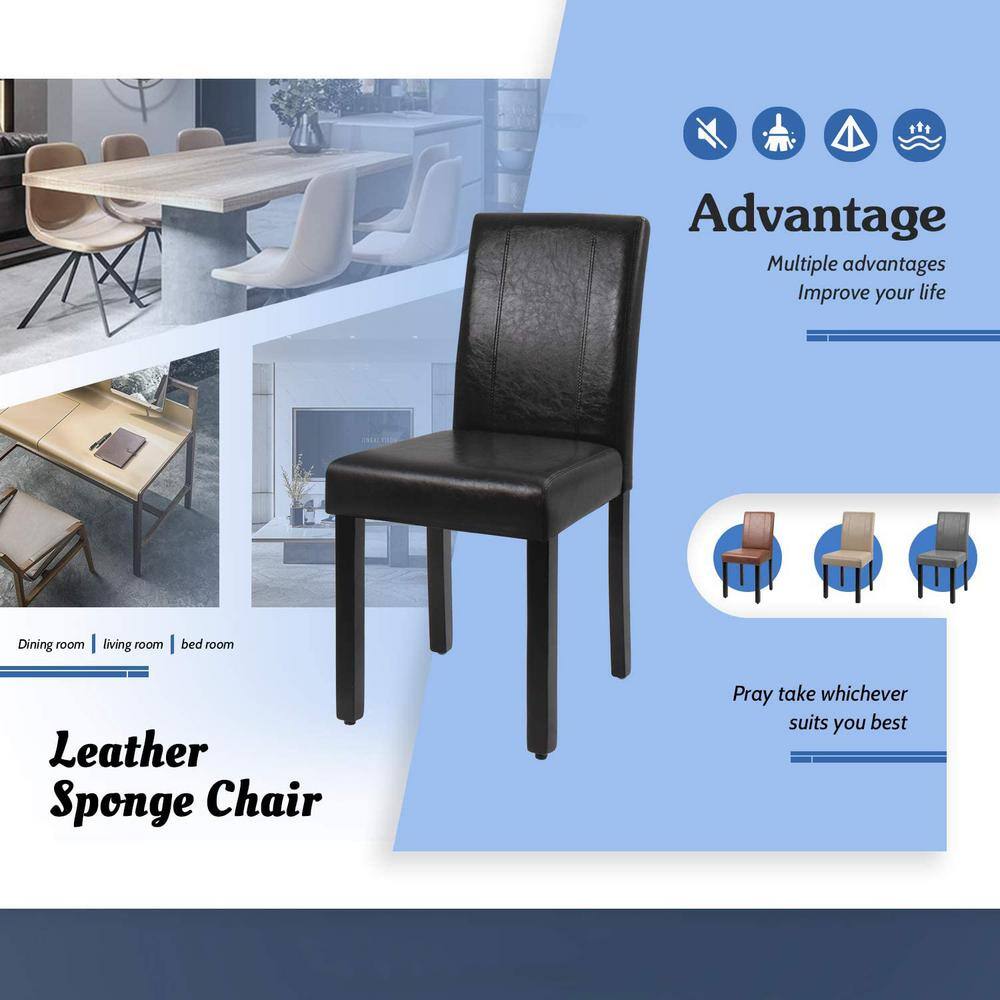 Black Faux Leather Armless Side Chairs with Wood Legs, Set of 4