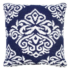 Traditional Blue / White 20 in. x 20 in. Decorative Damask Soft Poly-fill Indoor  Throw Pillow