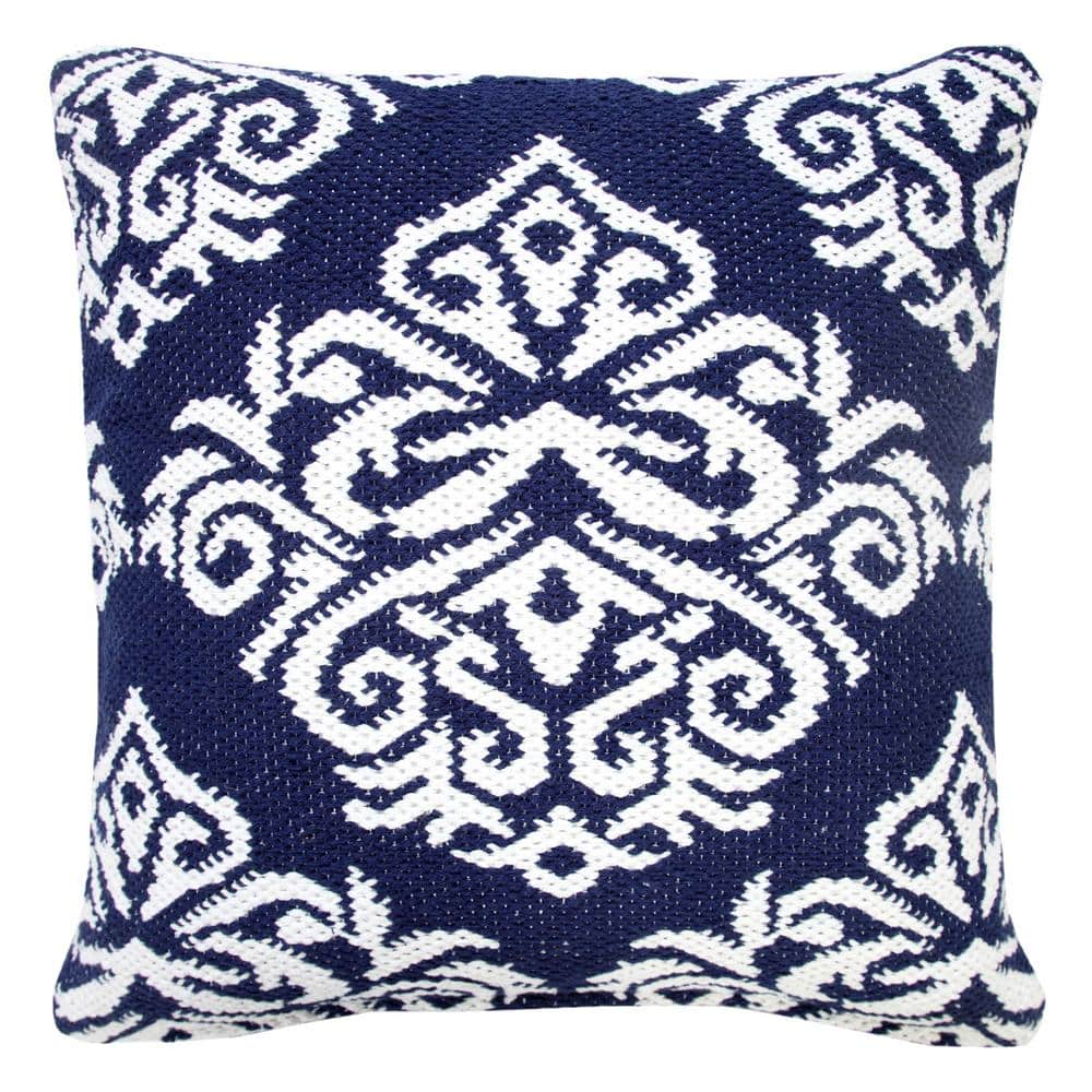 Traditional Blue / White 20 in. x 20 in. Decorative Damask Soft Poly-fill I