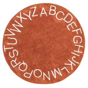 Kids Machine Washable Rust 4 ft. Alphabet Print Round Rug