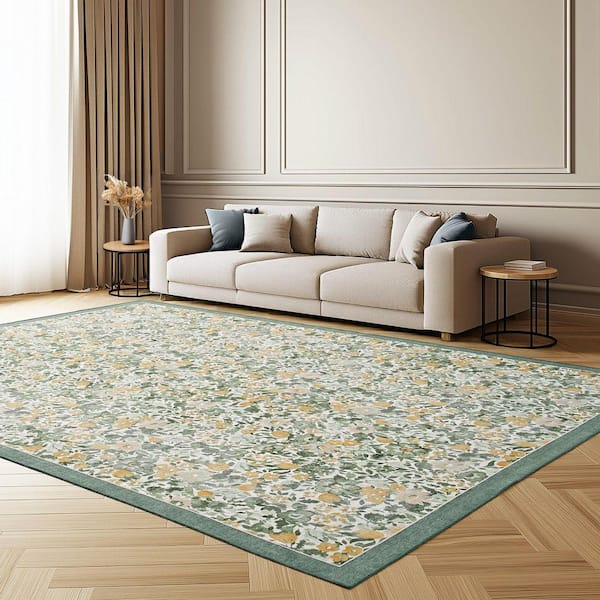 Laura Ashley Loveston Floral Chenille Green 8 ft. x 10 ft