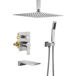 Single Handle 1-Spray Ceiling Mount Tub and Shower Faucet 1.8 GPM Brass Shower Trim Kit in Brushed Nickel Valve Included