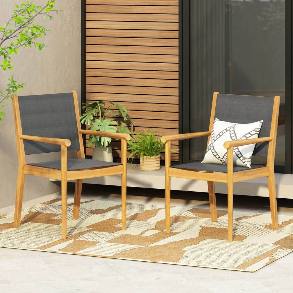 Acacia Wood and Textilen Dining Chairs-Set of 2, Minimalist Style, Superior