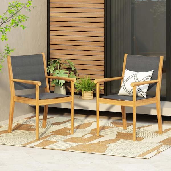 Unbranded Acacia Wood and Textilen Dining Chairs-Set of 2, Minimalist Style, Superior Build, Sturdy & Stylish