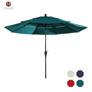 10 ft. Aluminum Pole Outdoor Market Tilt Patio Umbrella 3-Tiers Vented Umbrella in Turquoise
