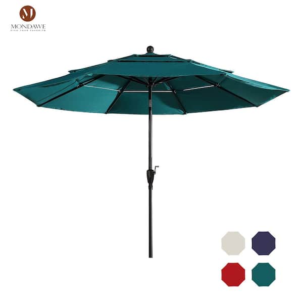 10 ft. Aluminum Pole Outdoor Market Tilt Patio Umbrella 3-Tiers Vented Umbrella in Turquoise