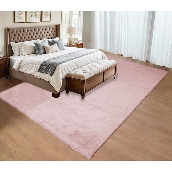 Pink 8 ft. x 10 ft. Large Rug Fluffy Fuzzy Faux Fur Rug Plush Cozy Furry Rug Area Rug
