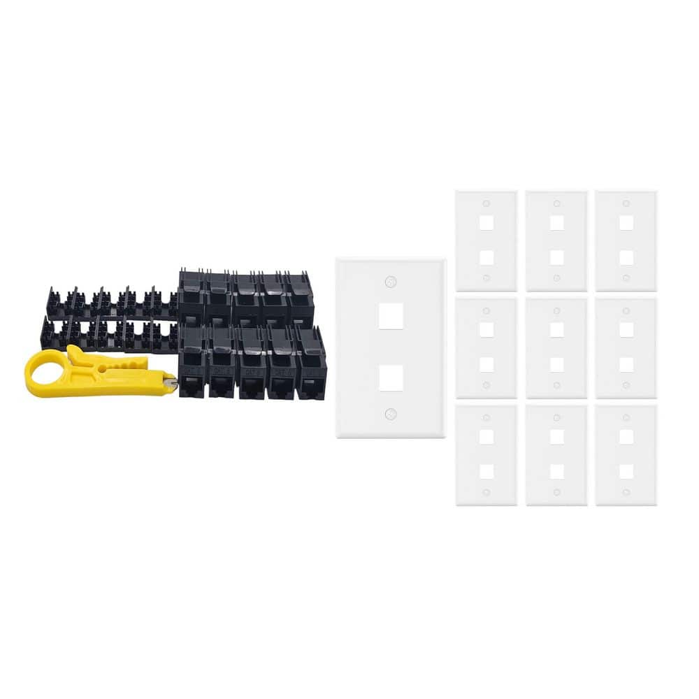 10-Pack 1-Gang White Keystone Plastic Wall Plates 2-Port & 10 Cat 6 RJ45 Keystone Jacks Black price history on PriceWatchPro