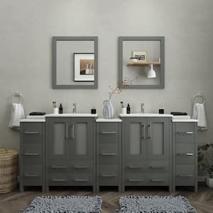 Brescia 84 in. W x 18.1 in. D x 35.8 in. H Double Basin Bathroom Vanity in Grey with Top in White Ceramic and Mirror