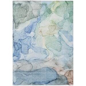 HomeRoots Blue 3 ft. x 5 ft. Abstract Indoor / Outdoor Area Rug ...