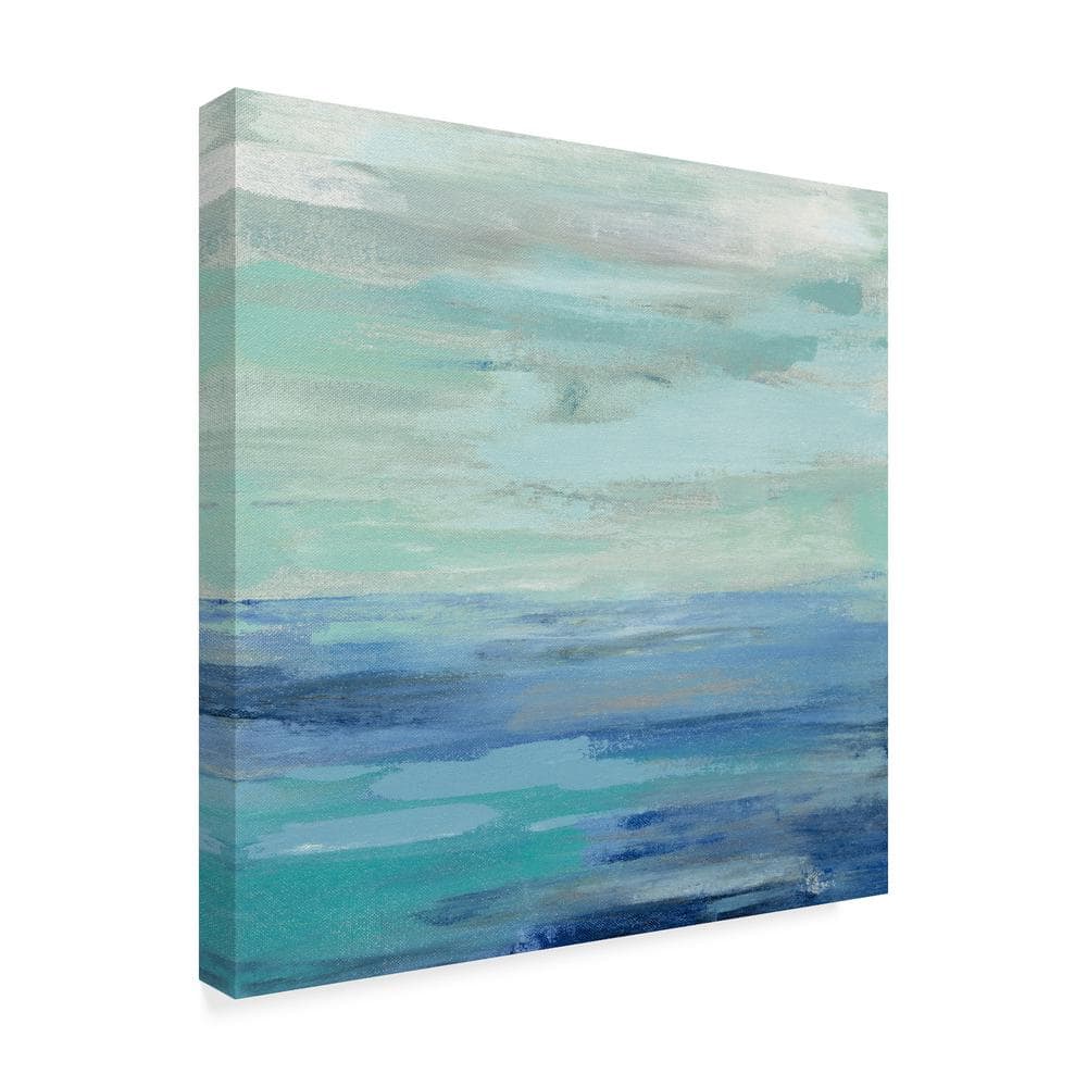 Sunset Beach II Teal and Blue Abstract Canvas Print with Floater Frame
