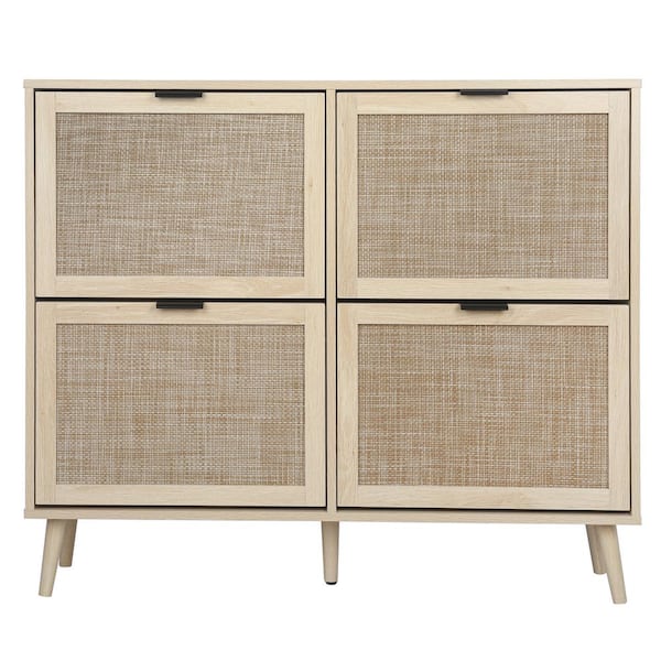 Unbranded 41.34 in. W x 9.45 in. D x 35.83 in. H Beige Linen Cabinet with Four Doors, Shoe Storage Cabinet