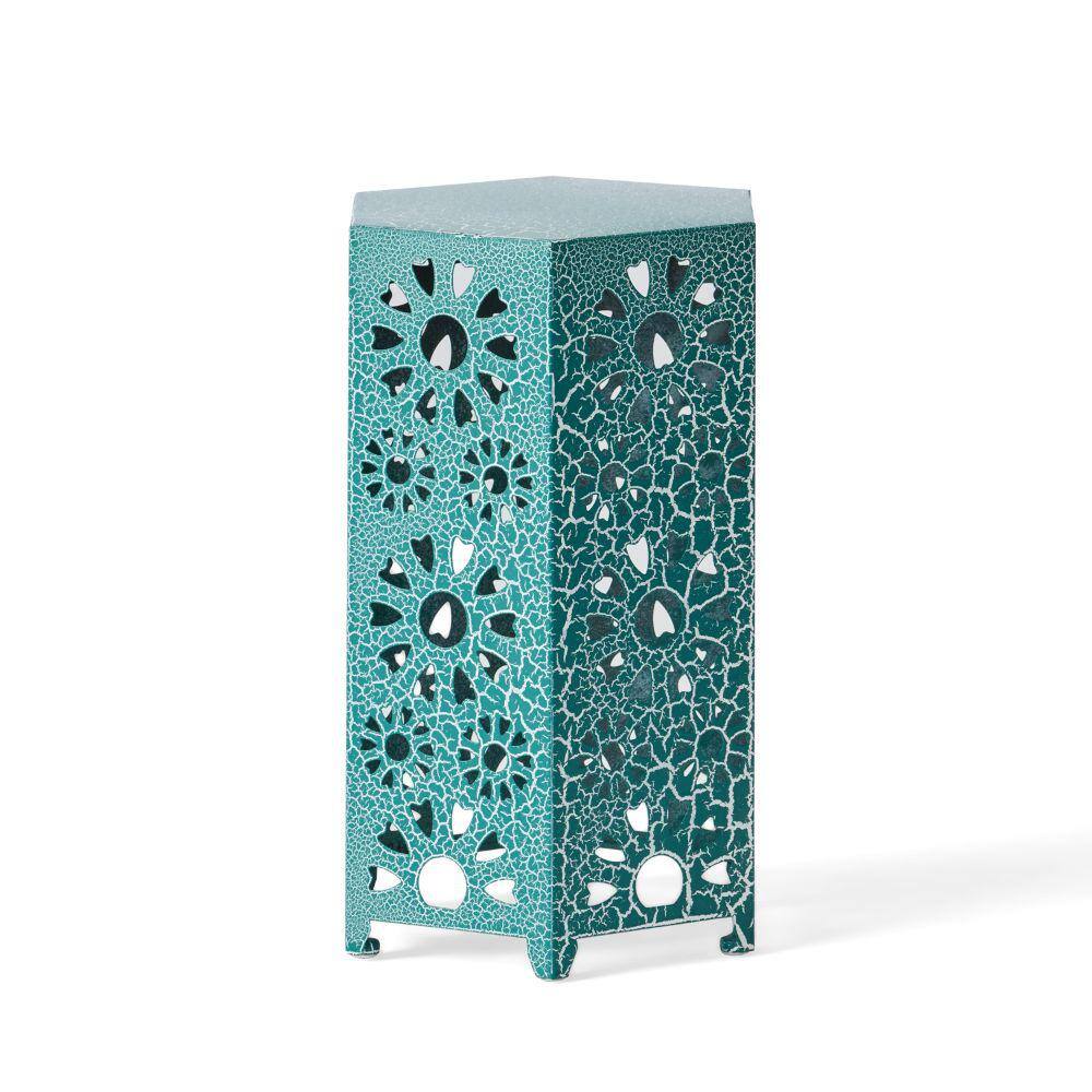 Teal Iron Floral Pattern Design Outdoor Hollow Modern Hexagon Dining Table Backyard Accent and Patio Furniture Decor price history on PriceWatchPro