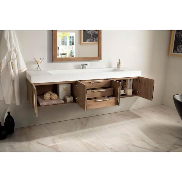 James Martin Vanities Mercer Island 72.5 in. W 19 in. D x 18.3 in. H Single  Bath Vanity in Latte Oak with Solid Surface Top in Glossy White  389-V72S-LTO-A-GW - The Home