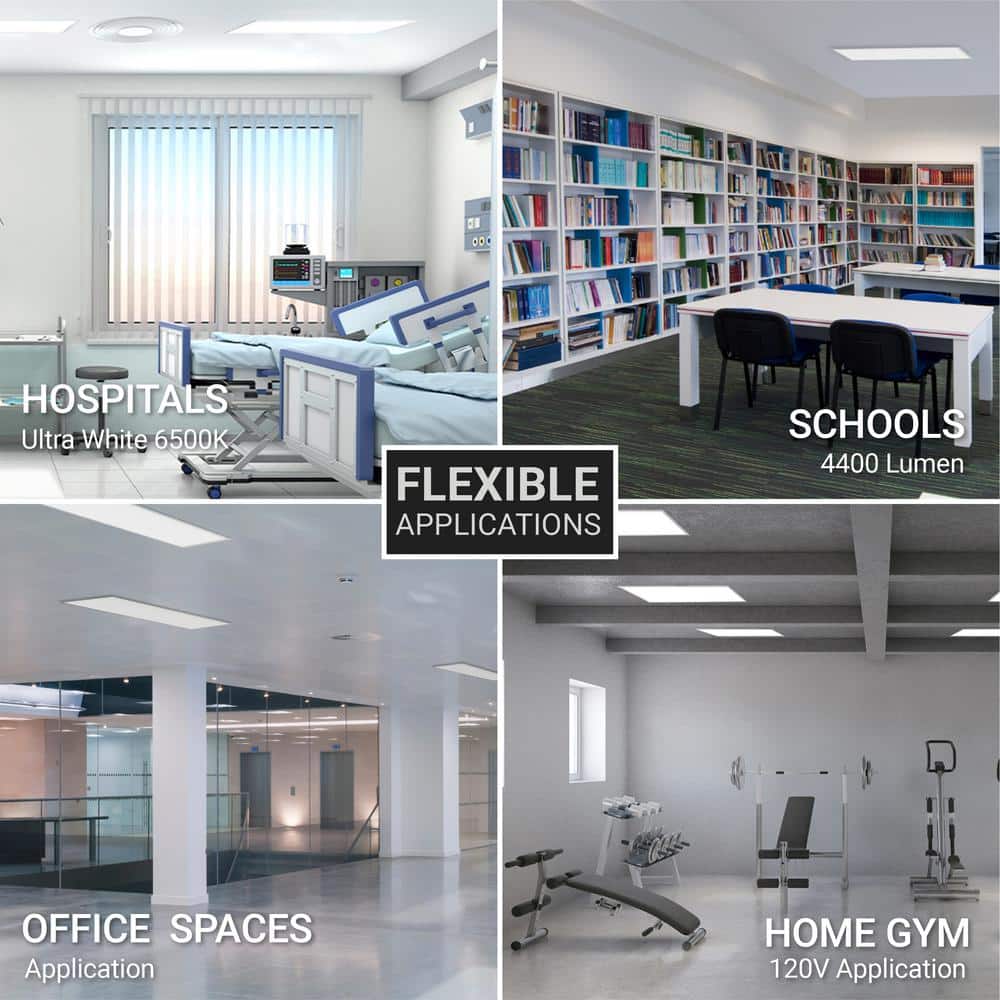 Adjustable White 2x2 LED Drop Ceiling Panel Light 4-Pack