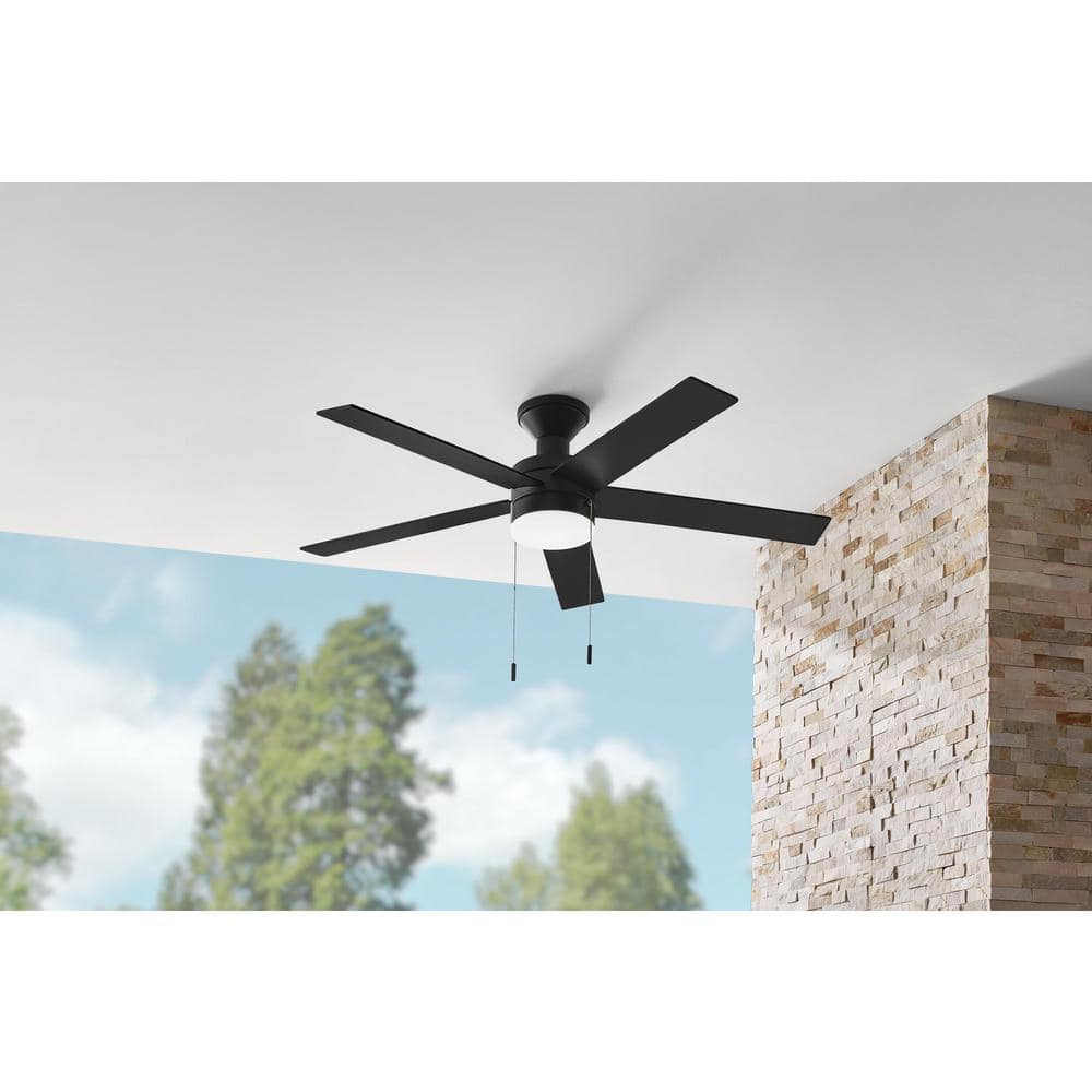 Hampton Bay Caltris 52 in. Integrated LED Indoor/Outdoor Matte Black Ceiling Fan with Light and Pull Chains Included AK382HG-MBK