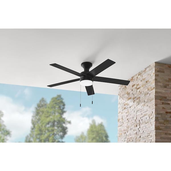 Caltris 52 in. Integrated LED Indoor/Outdoor Matte Black Ceiling Fan with Light and Pull Chains Included