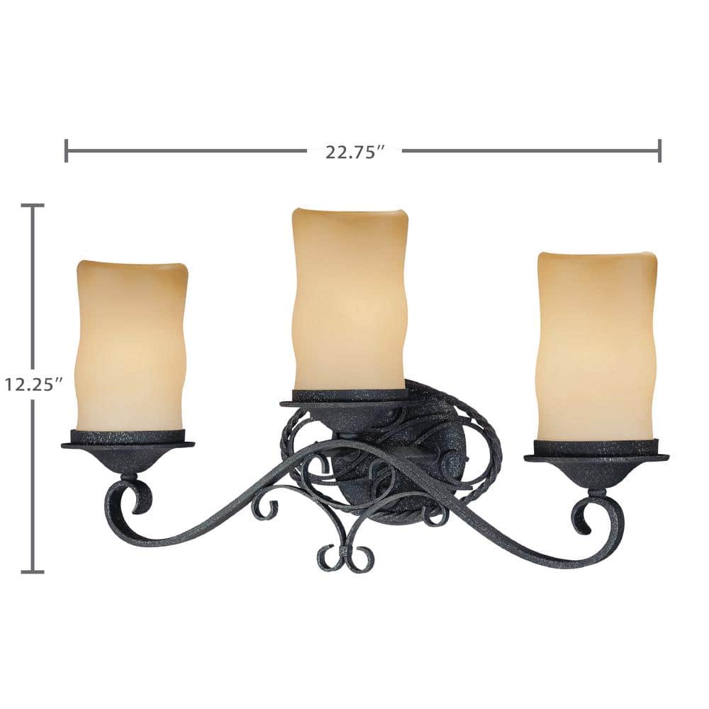 Antique Iron 3-Light Vanity with Frosted Glass Shades