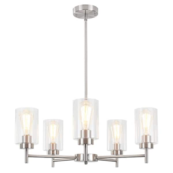 5-Light Nickel with glass shade Ship Anchor Style Chandelier for Living Room with No Bulbs Included