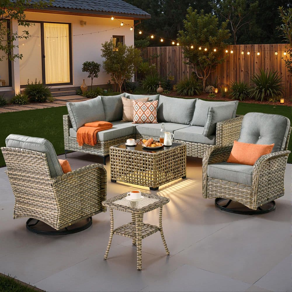 OVIOS Melly Gray 8-Piece Wicker Patio Conversation Set with Dark