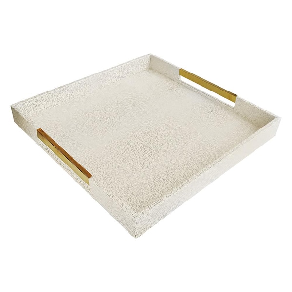 American Atelier 18 in. x 2 in. Champagne Polypropylene Square Serving Tray with Gold Handles