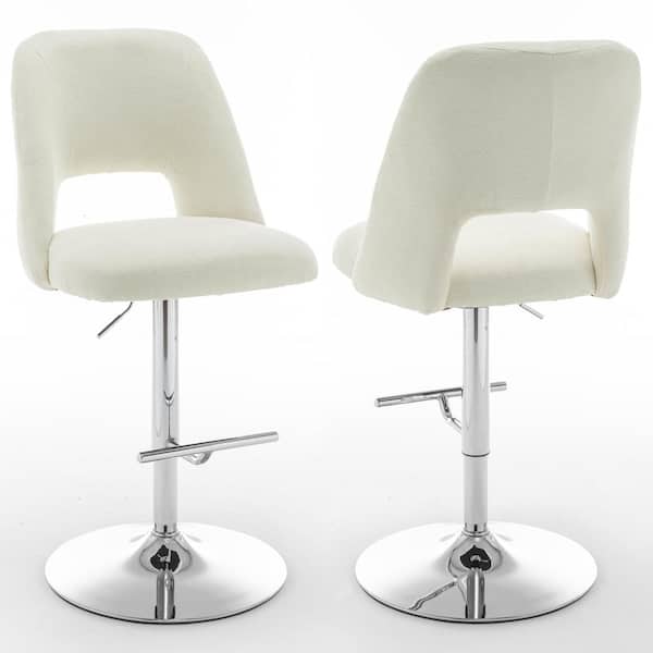 Best Quality Furniture Jovana 41 in. Boucle Fabric Beige Low Back Metal Frame Adjustable Bar Stool with Swivels (Set of 2)