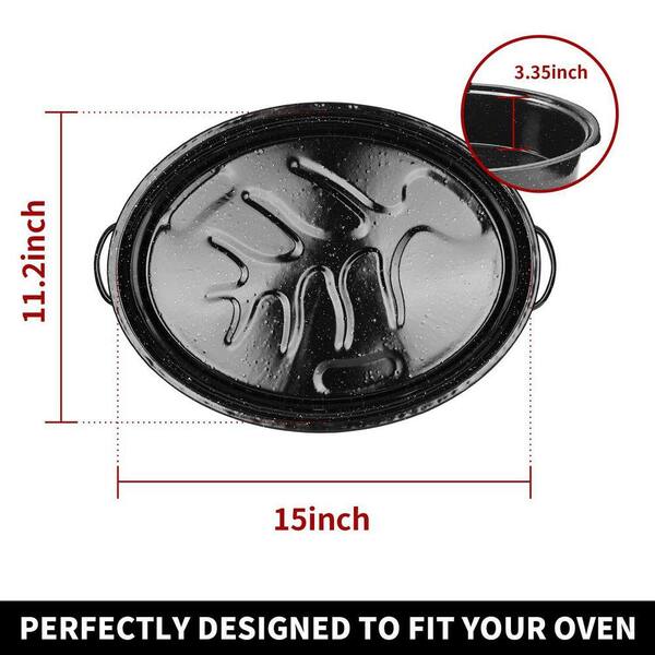 Black Enamel on Steel Covered Oval Roasting Pan with Lid Cooktop