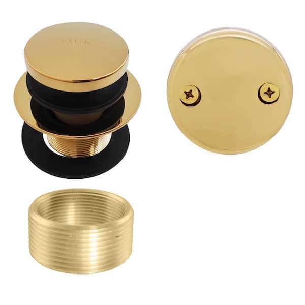 Westbrass Universal Fine or Coarse Thread Replacement Bathtub Tip-Toe Drain with 2-Hole Faceplate, Polished Brass