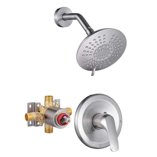 Single Handle 5-Spray Patterns Round Shower Faucet 1.8 GPM with Corrosion Resistant and Valve in. Brushed Nickel