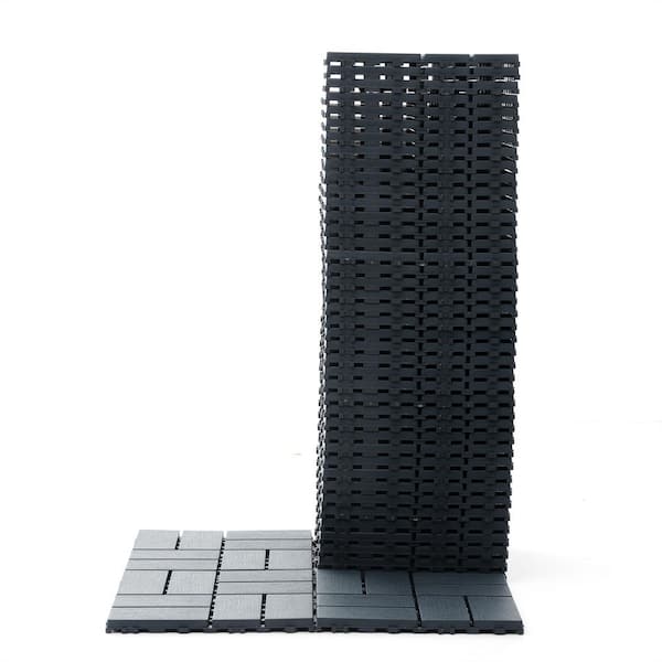 FIROMO 12 in. x 12 in. Plastic Gray Square Pattern Interlocking Floor Outdoor Patio Deck All-Weather Tiles (44-Pack)