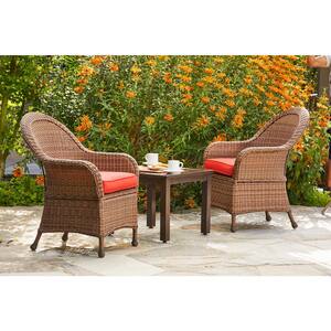 Hacienda 3-Piece Wicker Outdoor Chat Set with Red Cushions