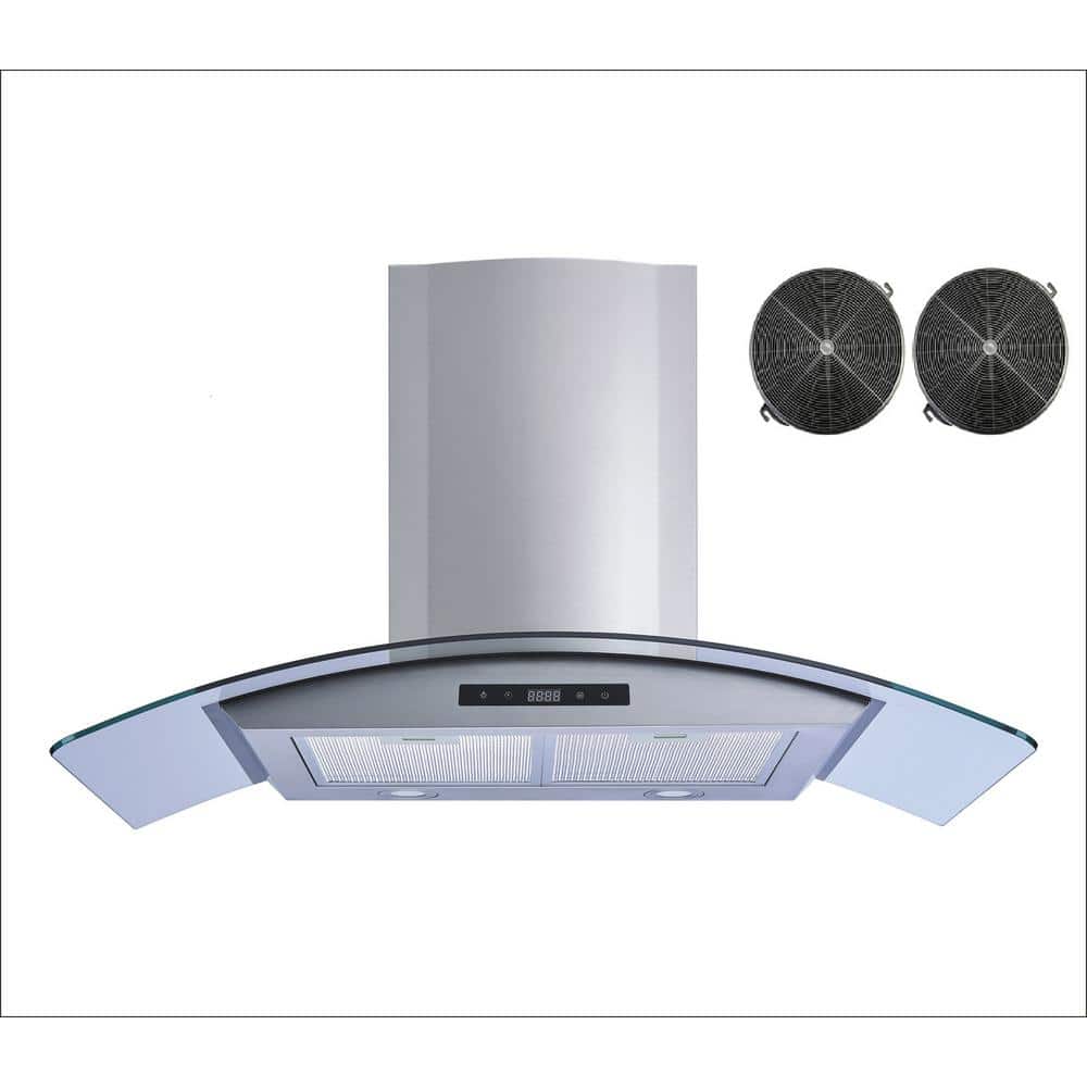 30 in. 475 CFM Convertible Stainless Steel/Glass Wall Mount Range Hood with Mesh and Charcoal Filters and Touch Control