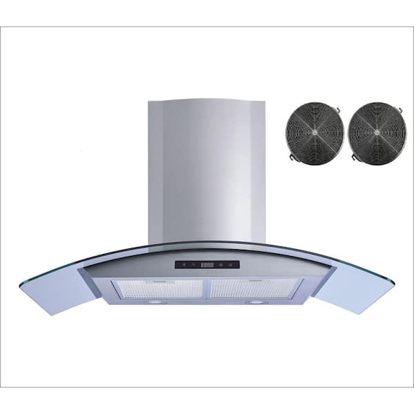 Winflo 30 in. 475 CFM Convertible Stainless Steel/Glass Wall Mount Range Hood with Mesh and Charcoal Filters and Touch Control