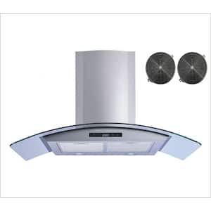 36 in. 475 CFM Convertible Glass Wall Mount Range Hood in Stainless Steel with Mesh and Charcoal Filters, Touch Control