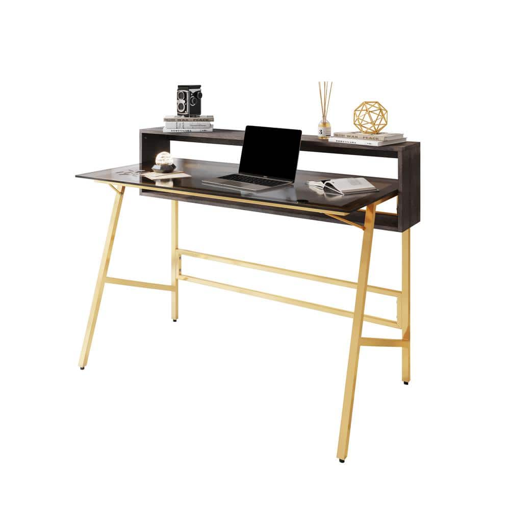 Mid-Century Modern Gray 50" Glass Top Writing Desk