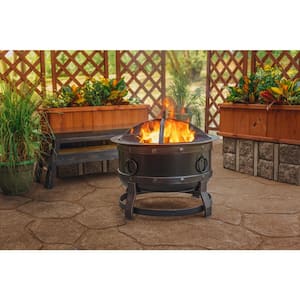 Round Steel Wood Burning Fire Pit, Crossfire 29.50 In Steel Fire Pit With Cooking Grate
