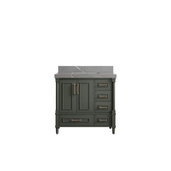 Willow Collections Hudson 36 in. W x 22 in. D x 36 in. H Single Sink Bath Vanity Center in Pewter Green with 2 in. Piatra Quartz Top