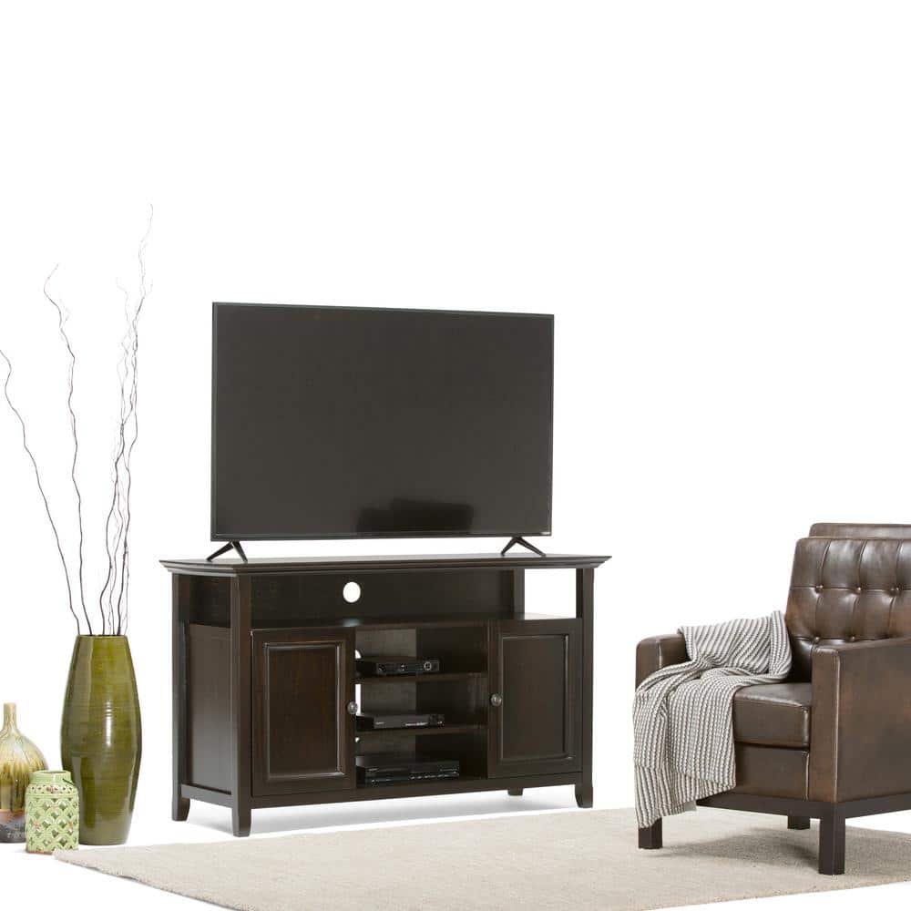 Hickory Brown Pine Wood 54" TV Media Stand with Cabinets