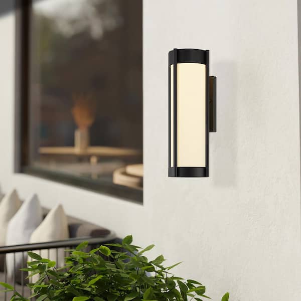 Cedar Lane Matte Black Smart Outdoor Line Voltage Hardwired Porch Light Wall Sconce with Smart Integrated LED