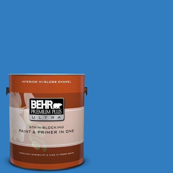 BEHR Premium Plus Ultra 1 gal. #P510-6 Brilliant Blue Hi-Gloss Enamel Interior Paint and Primer in One