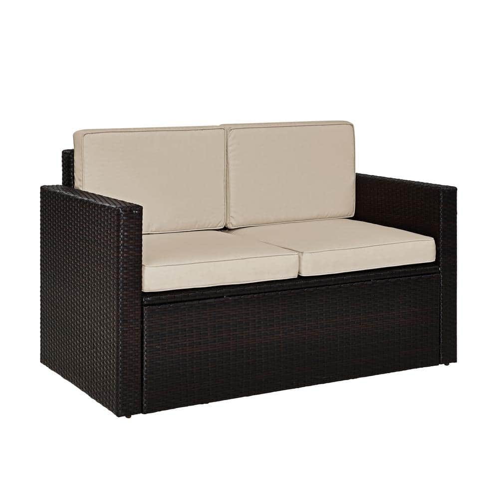 Palm Harbor Brown Wicker Loveseat with Sand Cushions