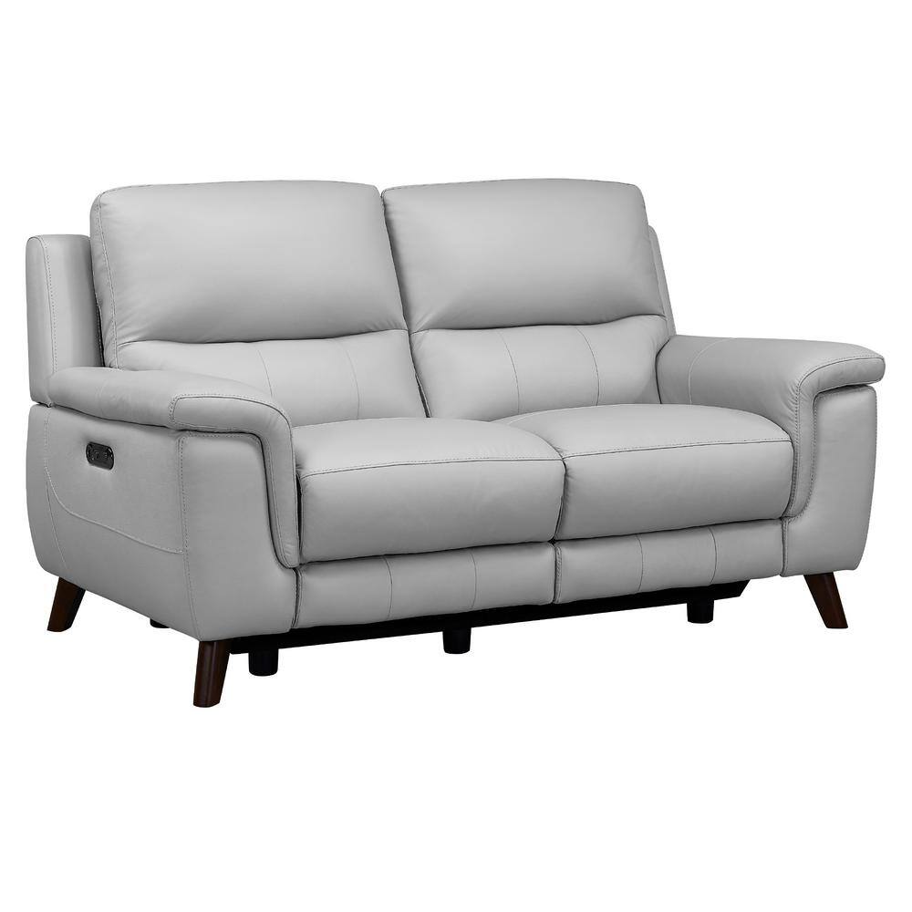 Contemporary Gray Top Grain Leather Power Reclining Loveseat with USB