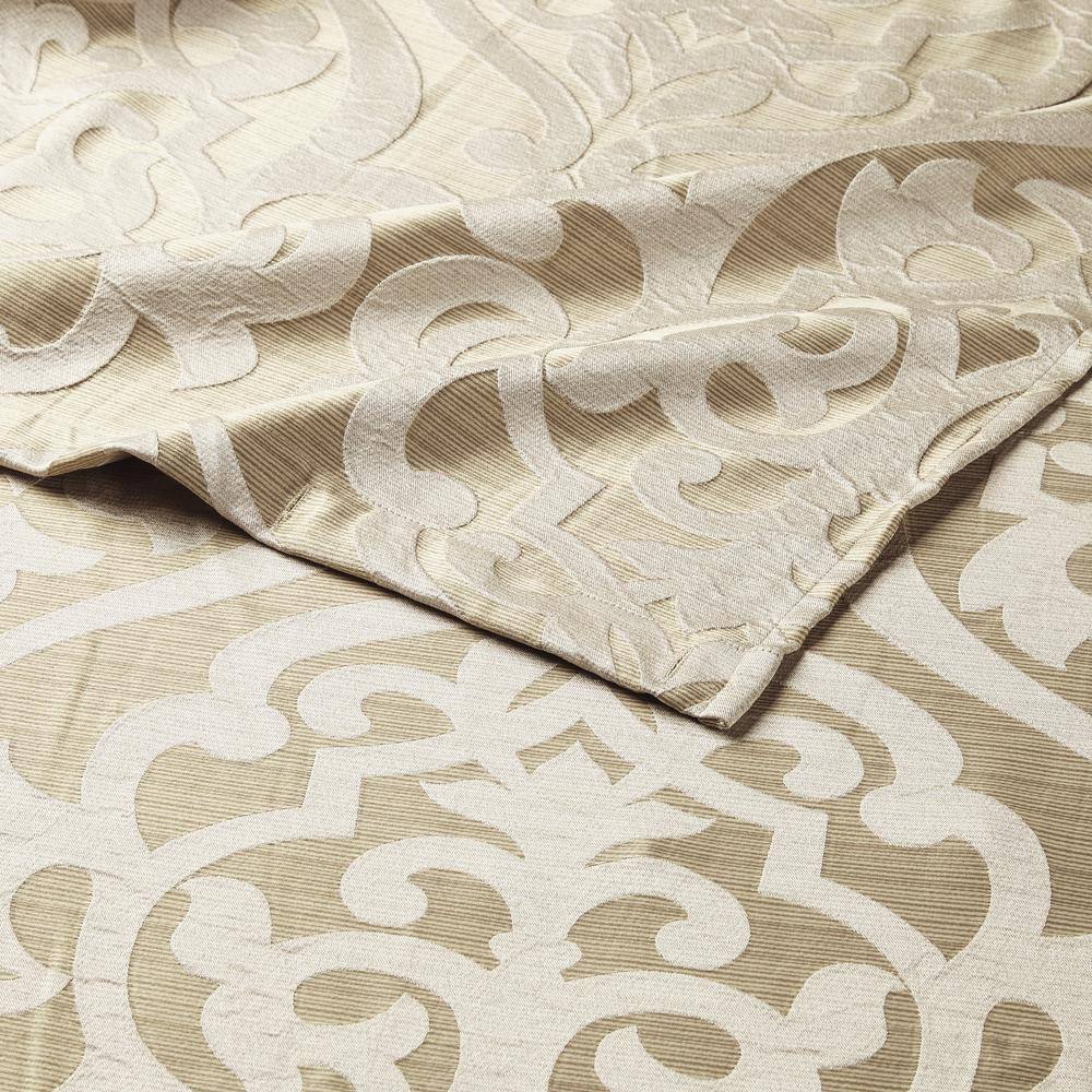 Tan and Ivory Damask Jacquard Fabric Shower Curtain