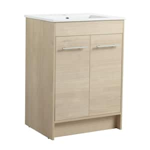 24.00 in. W x 18.10 in. D x 33.80 in. H Single Sink Freestanding Bath Vanity in Plain Light Oak with White Ceramic Top