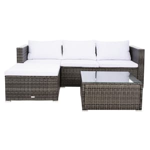 Madalina Gray/Brown Wicker Outdoor Patio Sectional with White Cushions