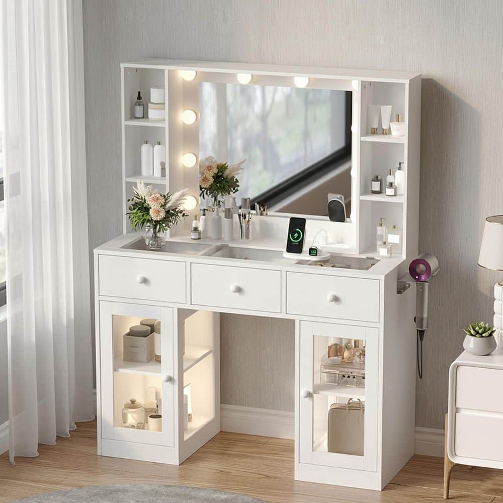 dressing table design white colour Amazon.com: Likein Vanity Desk with Mirror and Lights, White Vanity with  Jewelry Storage Cabinet, Makeup Dressing Table with 11 Drawers, Charging  Station, Crystal Knobs, 3 Color Lighting Modes for Women, Girls :