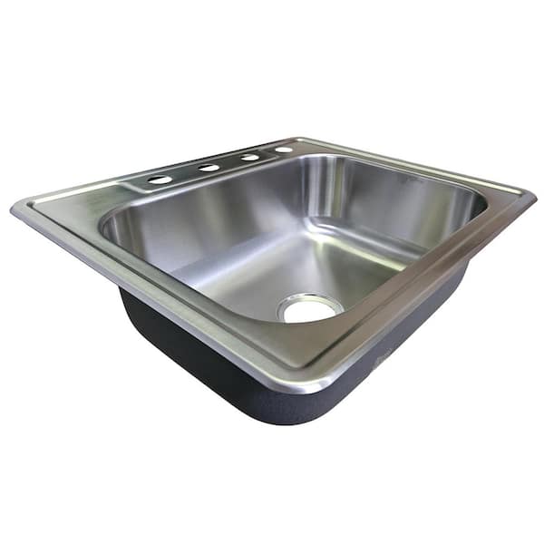 Drop-In Stainless Steel 25 in. 4-Hole Single Bowl Kitchen Sink