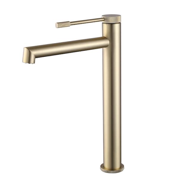 Tomfaucet Single-Handle Single-Hole Bathroom Vessel Sink Faucet in Brushed Gold