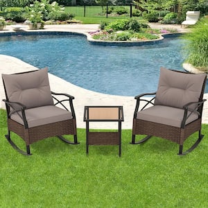 3-Piece Wicker Patio Conversation Set with Brown Cushions